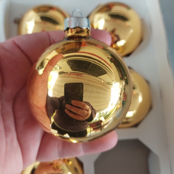 VTG Alderbrook Noma Doubl-Glo Gold Glass Christmas Ornaments Balls Set Of 6 GUC - Picture 4 of 5